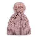 Winter chunky knit beanie in dusty pink featuring a faux fur pompom and ribbed cuff - Pink