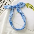 Bandeau en coton bleu à motif paisley avec nœud oreilles de lapin et élastique - Bleu clair