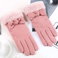Rosafarbene Wildleder-Handschuhe für Damen mit Plüschbündchen und Schleifen-Deko - Einheitsgröße / Wildleder Schleife Rosa