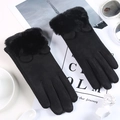 Damen Winterhandschuhe aus schwarzem Wildleder mit Kunstpelzmanschette und Katzenohren - Einheitsgröße / Wildleder Bärengesicht Schwarz