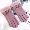 Rosafarbene Wildleder-Winterhandschuhe für Damen mit Schleife und weichem Pelzbesatz - Einheitsgröße / Wildleder Schleife Lila