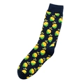 Dunkelblaue Socken mit gelben und grünen Zitrusfrüchten und gerippten Bündchen - Einheitsgröße / Schwarz Zitrone