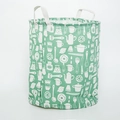 Collapsible large laundry basket in light green canvas with white kitchen utensil prints - Green Tableware