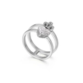 Anello a cuore con corona in argento, doppia fascia e zirconi cubici incastonati - US 7 / Color Acciaio