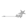 Detailed view of silver-tone alloy hair clip with sparkling rhinestone star decorations - Three Stars Silver