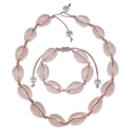 Natural beige shell necklace and bracelet jewelry set with decorative pearl accents - Pearl Shell Set (Beige)
