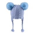 Light blue knit baby hat with double faux fur pom poms and cozy earflaps - Blue