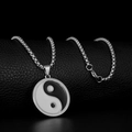 Men's hip hop necklace with black and white Tai Chi Yin Yang pendant on silver box chain - Black & White Tai Chi Yin Yang Style (A166)