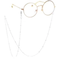 Gold round frame glasses with elegant pearl chain accessory for eyewear - Silver