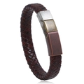 Bracciale da uomo in pelle intrecciata marrone scuro con chiusura magnetica in metallo tricolore - Marrone Scuro