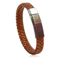 Bracciale in pelle marrone intrecciata da uomo con chiusura in metallo argento e bronzo - Cuoio