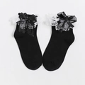 Calcetines negros estilo Lolita con encaje blanco y un lazo de cinta negra decorativo - Talla única / Negro