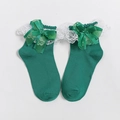 Green Lolita ankle socks with white lace trim and ribbon bow decoration for women - One Size / Green