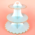3-tier disposable light blue paper cupcake stand with elegant gold wavy edges - Blue Lace Edge