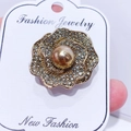 Elegant gold flower brooch with multilayered petals and shimmering crystal accents - G7 Double Layer Flower
