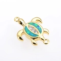 Detail of gold turtle connector with blue-green opal and clear zircon stones - Gold Plated Green Opal Turtle (Connector)