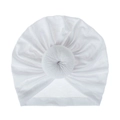 Detailed view of white donut knot turban hat with soft elastic breathable fabric. - One Size / White