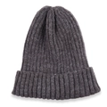 Close-up of dark grey knit beanie featuring a thick ribbed weave and rolled edge cuff - Dark Gray