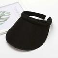 Women's black open top sun hat with wide brim made of knitted fabric for beach trips - Adult / Black