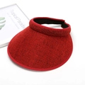 Dark red straw open top sun visor hat with wide brim and woven texture for beach - Burgundy