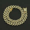 Macro di bracciale a catena cubana dorata con diamanti colorati e chiusura a incastro - 18 pollici / Oro con zircone bianco