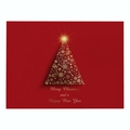 Red Christmas placemat featuring a decorative golden glittery tree with holiday greetings - CD035-2 Artistic Christmas Tree / 32*42cm Waterproof Polyester Linen
