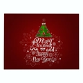 Red linen placemat featuring a green Christmas tree with Merry Christmas greeting - Cotton Linen / Red Christmas Tree / Greetings (CD037-19) / 32X42cm