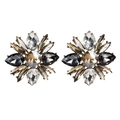 Elegant flower-shaped alloy earrings with colorful rhinestones in a smoke grey finish - Champagne
