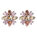 Macro shot of elegant floral alloy earrings with colorful crystal petals on white background - Pink