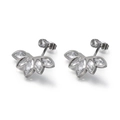 Silver flower jacket earrings with marquise-cut cubic zirconia and small round studs - Lotus Fan Style / Steel Color (KE83965-KSP)