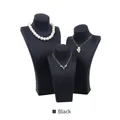 Three-piece black matte portrait bust set for professional necklace display - Extra Small 8.5*14cm / Black Brushed Leather