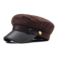 Vintage brown newsboy cap with black leather visor and gold metal side buckle - M (56-58cm) / Coffee