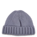 Close-up of gray knitted beanie showing thick ribbed texture and soft warm fabric - Gray