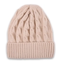 Primer plano de gorro de punto beige con textura de trenzas y doblez acanalado - Beige