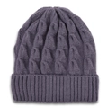 Detail shot of the thick cable knit texture and ribbed cuff on a dusty purple winter beanie - Dark Gray