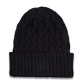 Détail du bonnet en tricot noir montrant la texture ondulée et le large revers côtelé - Noir