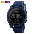 Blue digital sports watch with matte silicone strap, LED display and alarm function - Blue