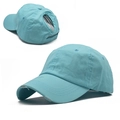 Gorra de béisbol de algodón azul claro con apertura para coleta y diseño desgastado - Azul Envejecido