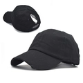 Distressed black cotton ponytail baseball cap with a worn-out hole design for outdoor sports - Distressed Black