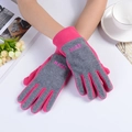 Gants de cyclisme d'hiver thermiques en polaire rose rouge et gris avec broderie NJBEI - Taille unique / Rose Vif et Gris pour Femme