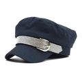 Berretto blu navy con fascia in strass scintillanti e fibbia in metallo argento - 56-80cm Regolabile / Blu navy