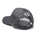 Detail view of the breathable mesh back and ponytail cross strap on the grey baseball cap - No Label Ponytail Cap / Gray