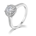 Classic silver-plated engagement ring with a round halo AAA zircon and pavé band - Round Shape White Gold White Stone / Size 9.5