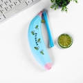 Light blue banana-shaped silicone pencil case with yellow zipper and hand strap - Banana Blue