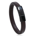 Bracciale minimalista in pelle testa di moro con fibbia magnetica in metallo nero lucido - Marrone