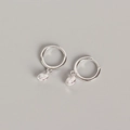 Minimalist S925 sterling silver hoop earrings with oval zircon charms in silver finish - 925 Silver / White Gold