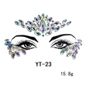 Macro detail of YT-23 face jewel stickers with iridescent rhinestones for party makeup - YT-23