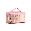 Kosmetiktasche aus rosa Kunstleder mit goldenem Leopardenmuster und Tragegriff - Rosa