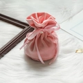 Pink velvet wedding favor bag with silk ribbon bow and pearl charm for candies - Light Pink