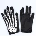 Halloween-Handschuhe mit Skelettdruck in Schwarz und Weiß für Cosplay und Partys - Schwarze Skelettknochen kurze Handschuhe